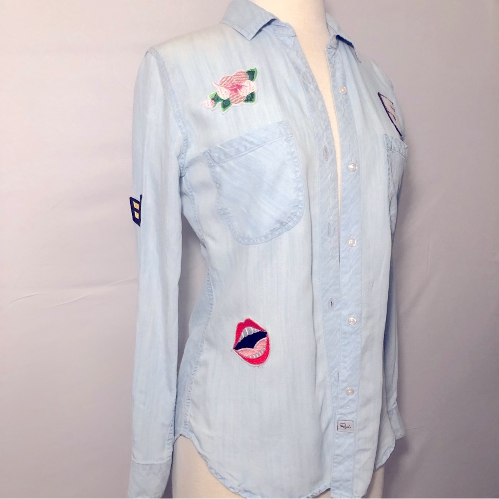 Rails Chambray Patched Denim Button Down Shirt Si… - image 4